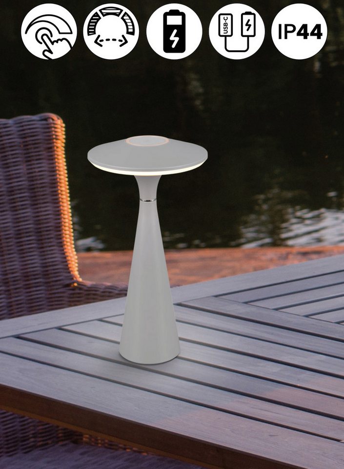 Reality Leuchten LED Tischleuchte TORREZ, Dimmfunktion, USB-Ladefunktion, LED fest integriert, warmweiß - kaltweiß, in-Outdoor Akku Tischlampe mit USB-C, dimmba – Bild 2 von 5