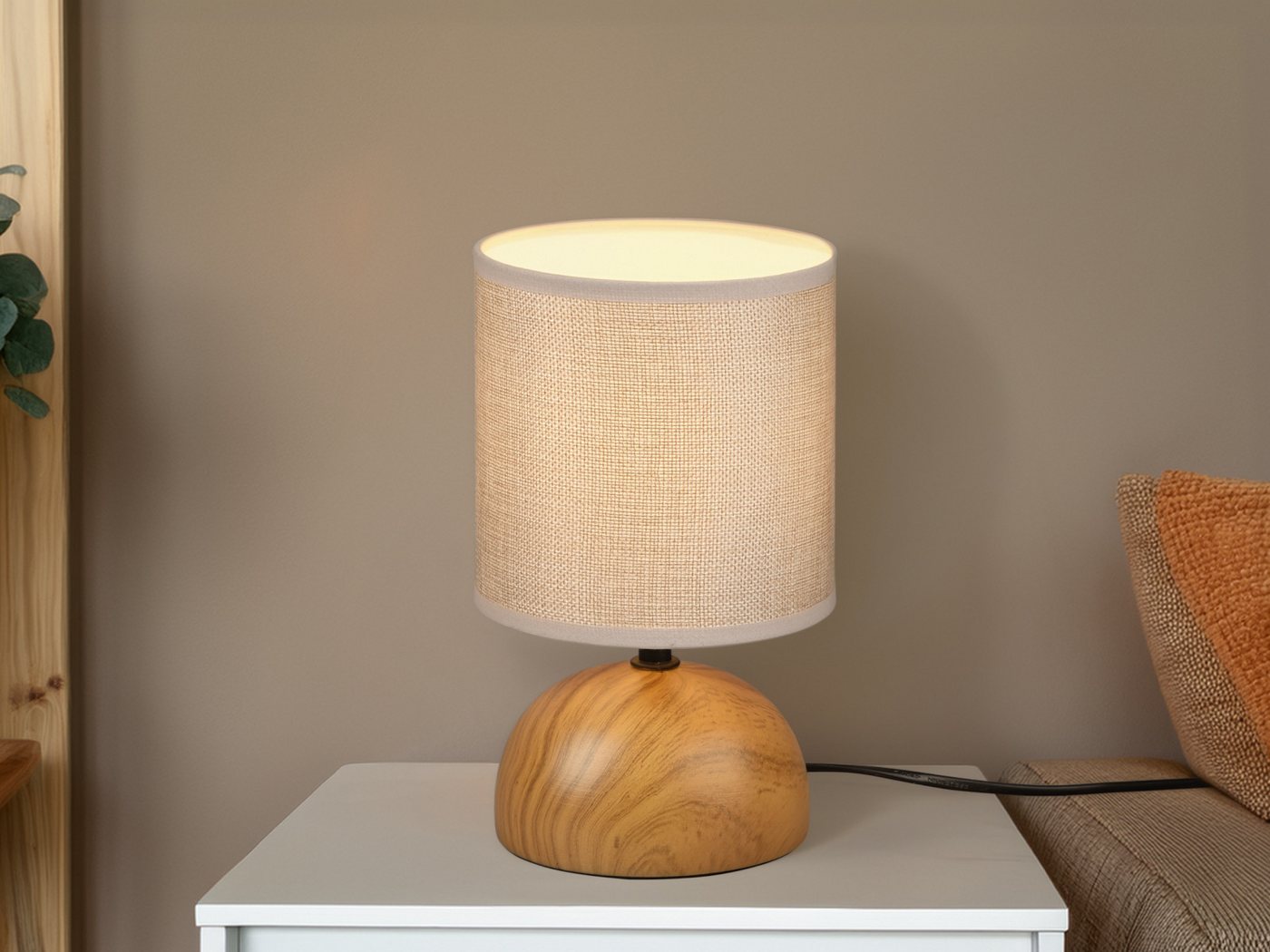Reality Leuchten Nachttischlampe, Dimmfunktion, LED wechselbar, Warmweiß, kleine dimmbar-e Landhausstil Fensterlampe, Lampenschirm Beige H: 23cm – Bild 4 von 5