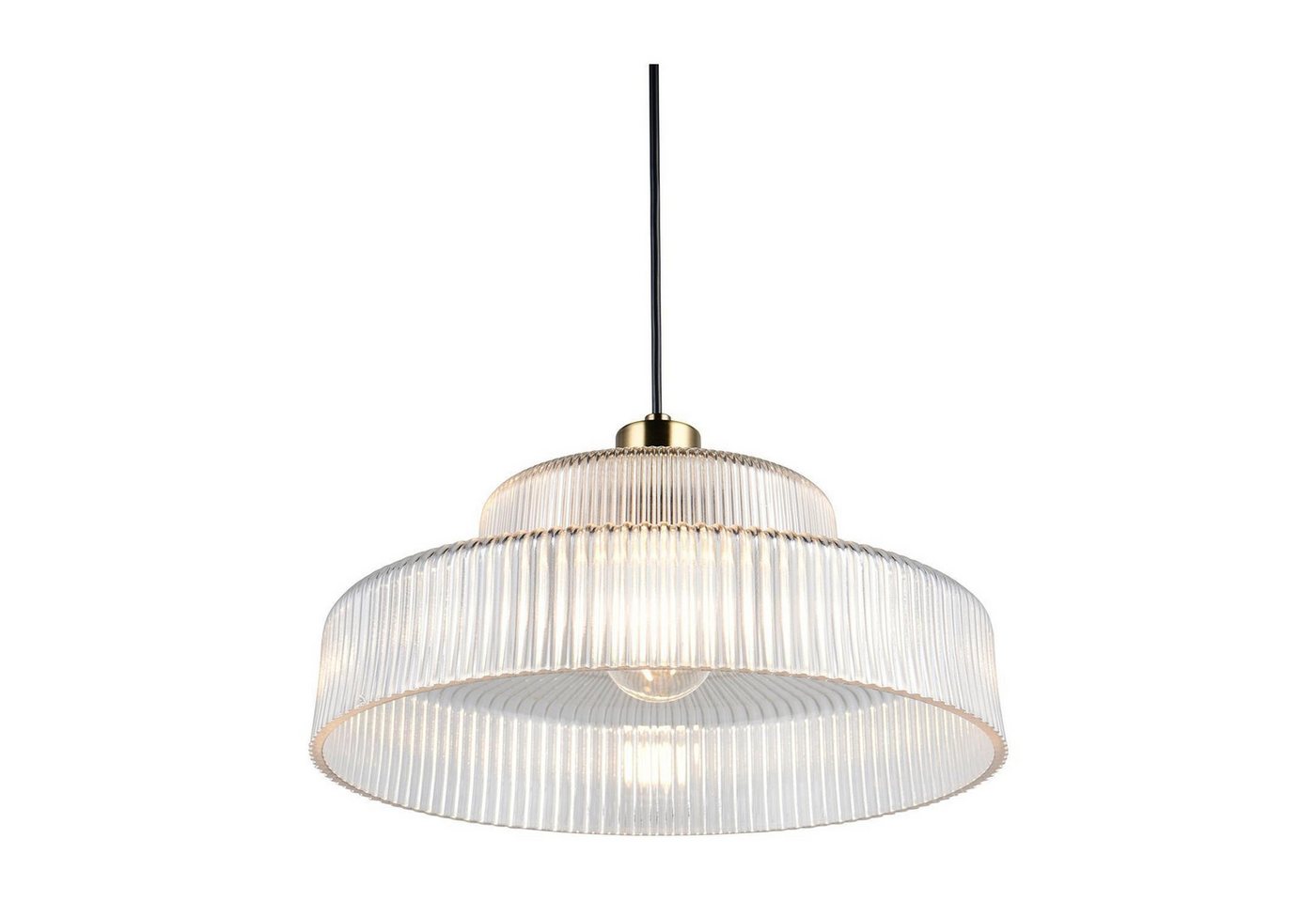 Reality Leuchten Pendelleuchte ABELLA, 1-flammig, Goldgelb, Transparent, Metall, ohne Leuchtmittel, Lampenschirm aus Glas, Höhenverstellbar, Ø 35 x H 150 cm – Bild 3 von 4