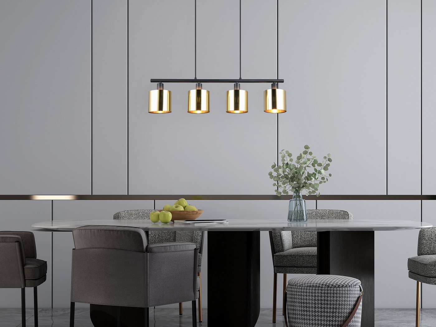 Reality Leuchten Pendelleuchte JASON, Hängelampe Esszimmerlampe, 4-flammig, exkl. 4xE14 max 10W, Leuchtmittel wechselbar, warmweiß - kaltweiß, höhenverstellbar  – Bild 3 von 5
