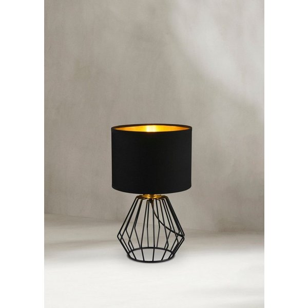 Reality Leuchten Schreibtischlampe Chuck, ohne Leuchtmittel, Leuchtmittel wechselbar, Warmweiß, Fuß in Gitter-Optik, Schirm schwarz-gold Kombi, Höhe 37cm / Ø 20