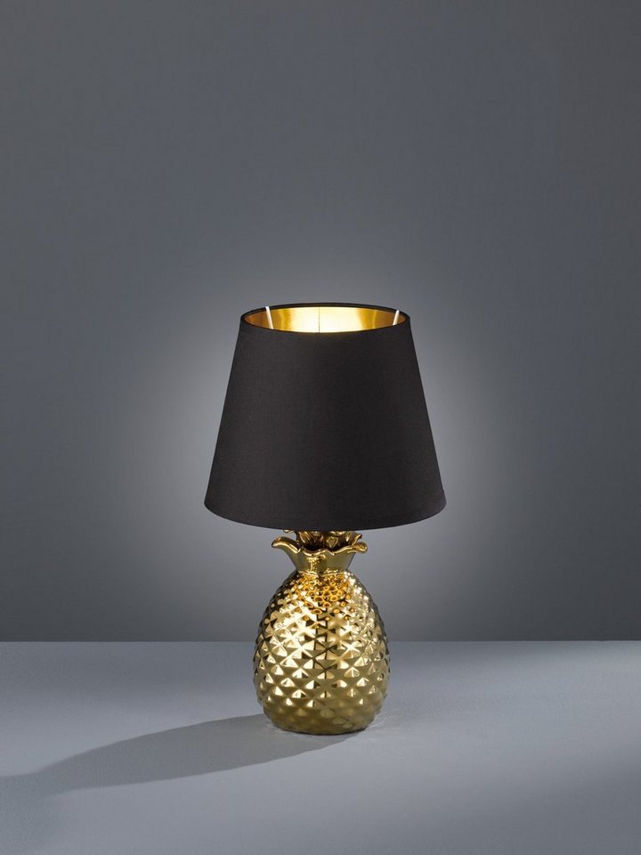 Reality Leuchten Schreibtischlampe Pineapple, ohne Leuchtmittel, Ananas Form gold, Stoffschirm schwarz/gold, Leuchtmittel wechselbar – Bild 2 von 5