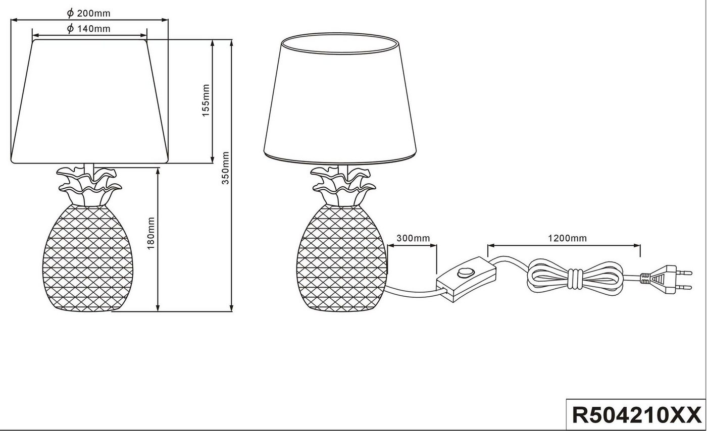 Reality Leuchten Schreibtischlampe Pineapple, ohne Leuchtmittel, Ananas Form gold, Stoffschirm schwarz/gold, Leuchtmittel wechselbar – Bild 3 von 5