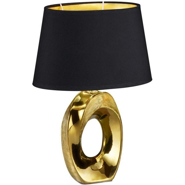 Reality Leuchten Schreibtischlampe Taba, ohne Leuchtmittel, Nachttischlampe, Tischlampe golfarbig, Stoffschirm in schwarz/gold