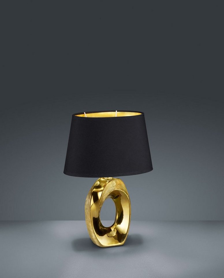 Reality Leuchten Schreibtischlampe Taba, ohne Leuchtmittel, Nachttischlampe, Tischlampe golfarbig, Stoffschirm in schwarz/gold – Bild 2 von 5