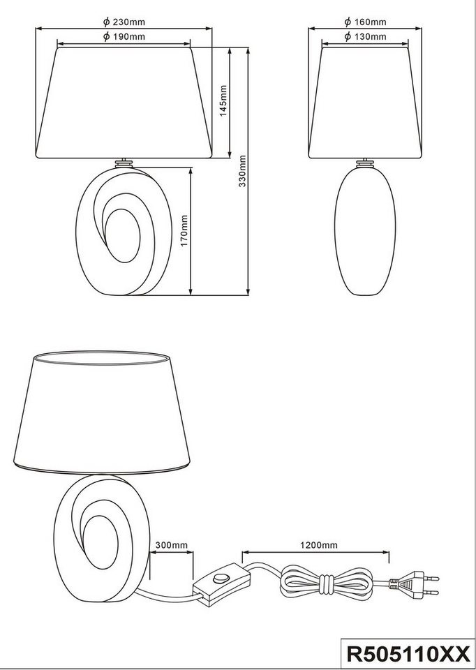 Reality Leuchten Schreibtischlampe Taba, ohne Leuchtmittel, Nachttischlampe, Tischlampe golfarbig, Stoffschirm in schwarz/gold – Bild 4 von 5
