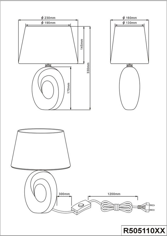 Reality Leuchten Schreibtischlampe Taba, Leuchtmittel wechselbar, E14 Tischleuchte mit Keramikfuß und Stoffschirm – Bild 4 von 5