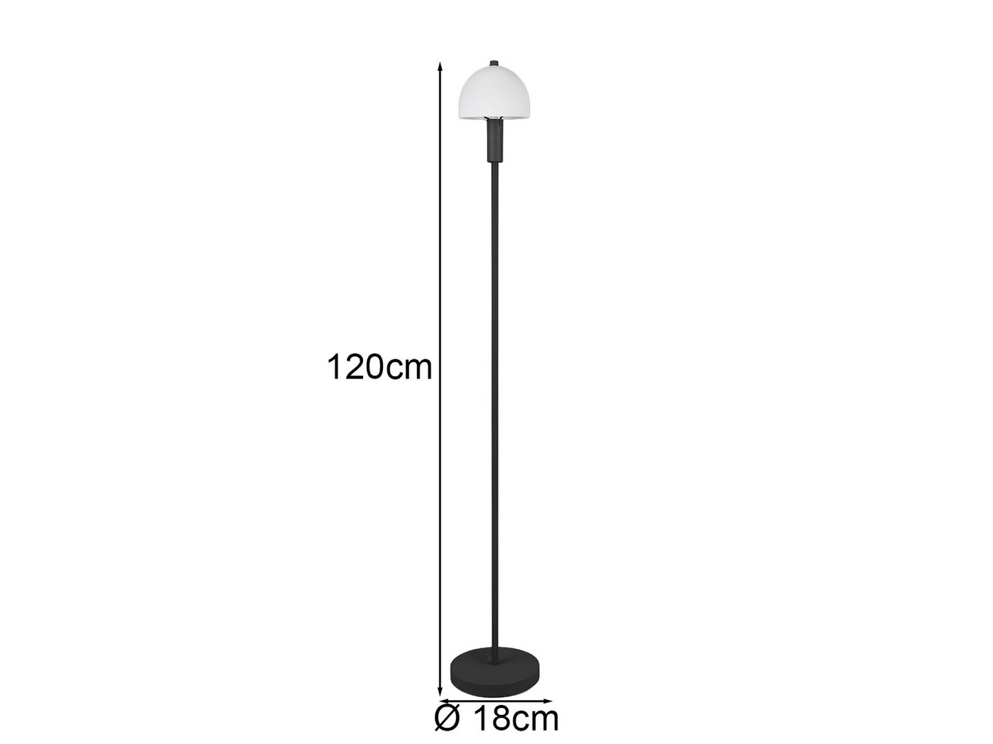 Reality Leuchten Stehlampe, ohne Leuchtmittel, klein mit Metall-Fuß & Lampenschirm Glas stehend für Ecke, Höhe 120cm – Bild 3 von 5