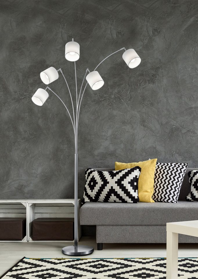Reality Leuchten Stehlampe Tommy, Bogenleuchte 5-flammig, exkl 5x E14 max 28W, mit Fussschalter, Ein-/Ausschalter, Lesearm, Leuchtmittel wechselbar, warmweiß -  – Bild 2 von 5