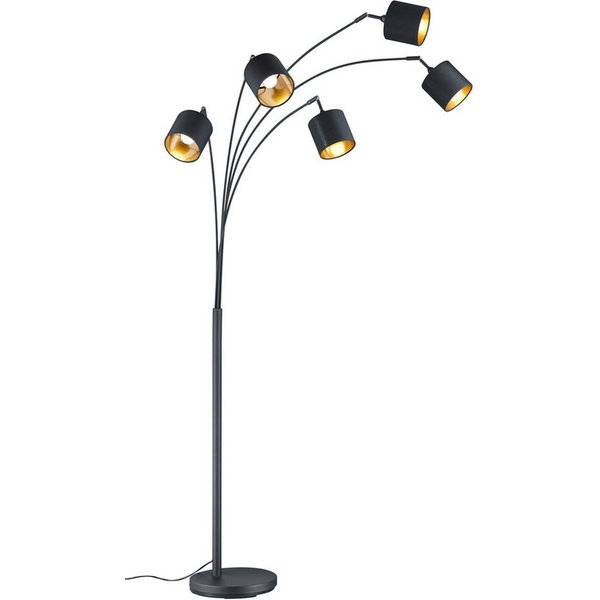 Reality Leuchten Stehlampe Tommy, Bogenleuchte 5-flammig, exkl 5x E14 max 28W, mit Fussschalter, Ein-/Ausschalter, Lesearm, Leuchtmittel wechselbar, warmweiß - 