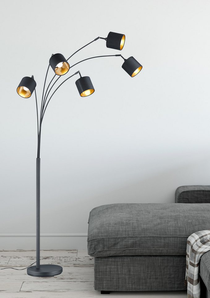 Reality Leuchten Stehlampe Tommy, Bogenleuchte 5-flammig, exkl 5x E14 max 28W, mit Fussschalter, Ein-/Ausschalter, Lesearm, Leuchtmittel wechselbar, warmweiß -  – Bild 2 von 5