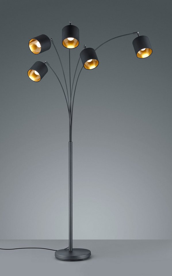 Reality Leuchten Stehlampe Tommy, Bogenleuchte 5-flammig, exkl 5x E14 max 28W, mit Fussschalter, Ein-/Ausschalter, Lesearm, Leuchtmittel wechselbar, warmweiß -  – Bild 4 von 5