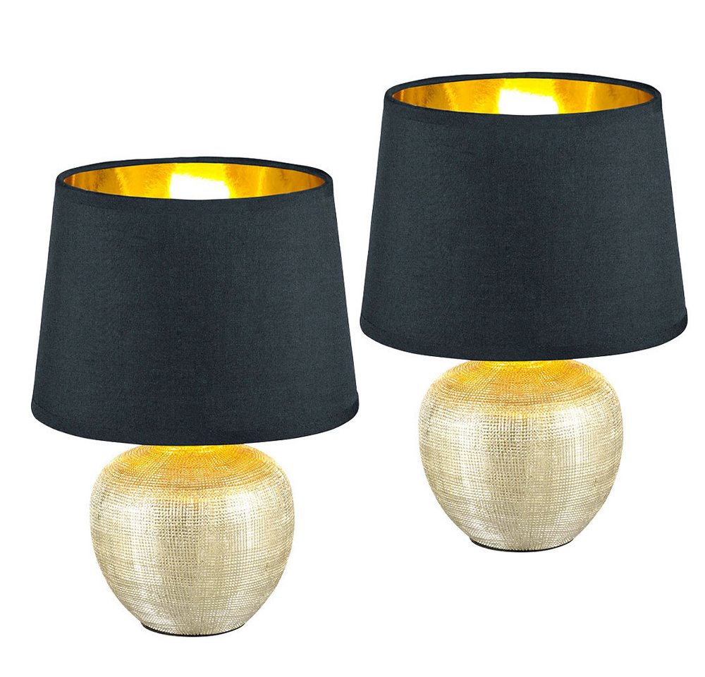 Reality Leuchten Tischleuchte, Leuchtmittel nicht inklusive, Tischleuchte Tischlampe Nachtlampe, Keramik Textil, Gold-Schwarz, 1x – Bild 2 von 5