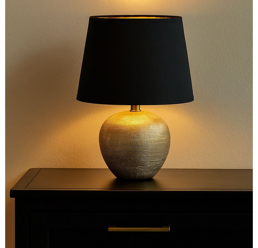 Reality Leuchten Tischleuchte, Leuchtmittel nicht inklusive, Tischleuchte Tischlampe Nachtlampe, Keramik Textil, Gold-Schwarz, 1x – Bild 3 von 5