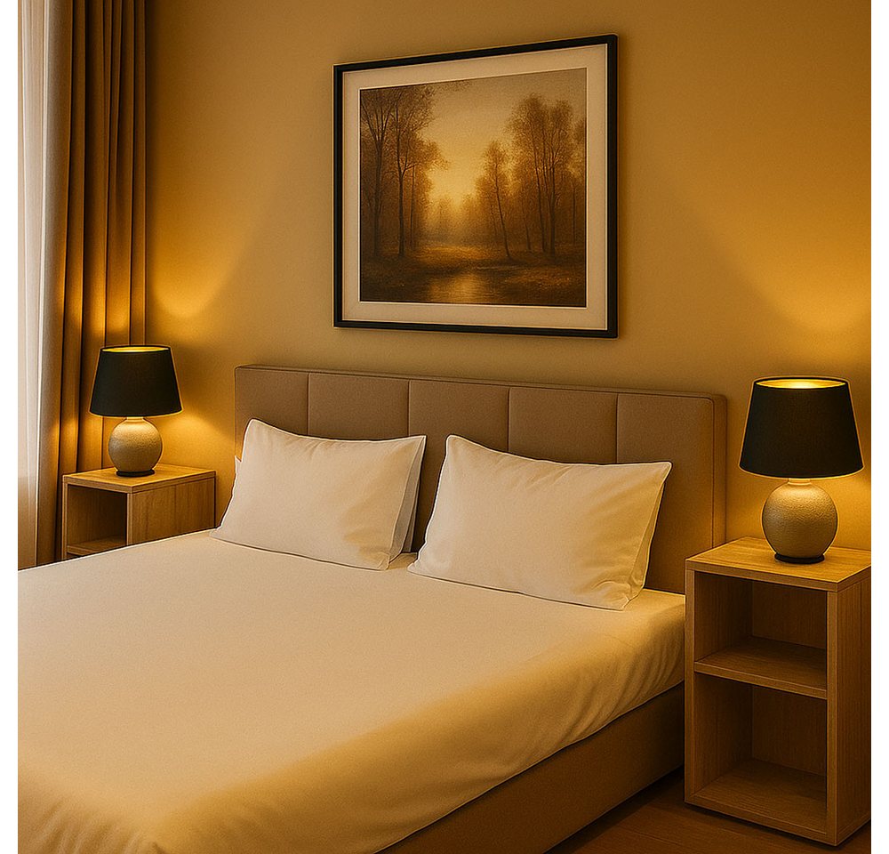 Reality Leuchten Tischleuchte, Leuchtmittel nicht inklusive, Tischleuchte Tischlampe Nachtlampe, Keramik Textil, Gold-Schwarz, 1x – Bild 5 von 5