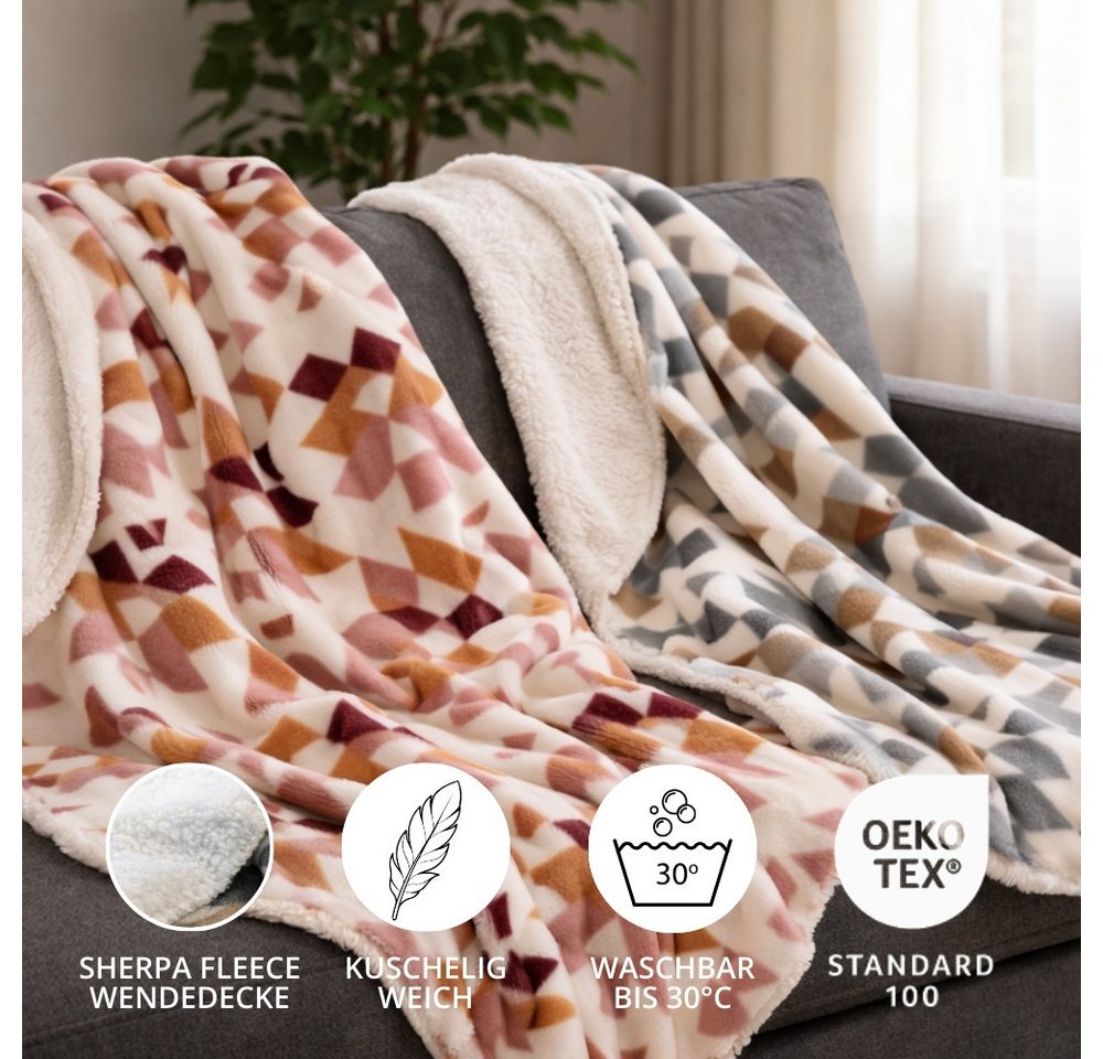 Wohndecke INKA, REALLaxx, 150 x 200 cm, Sofadecke mit geometrischen Skandi Muster, Tagesdecke – Bild 5 von 5