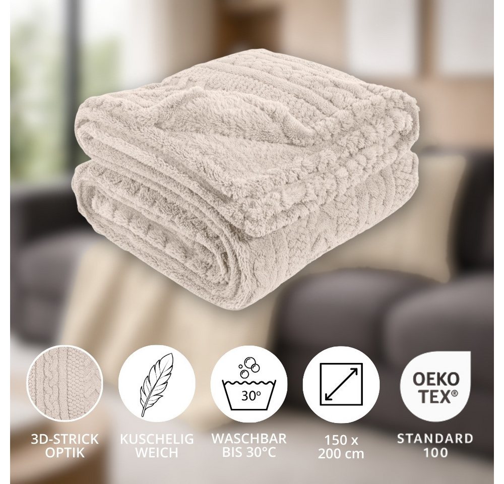 Wohndecke Meran, REALLaxx, 150 x 200 cm, Kuscheldecke Sofaüberwurf in Strickoptik – Bild 4 von 4