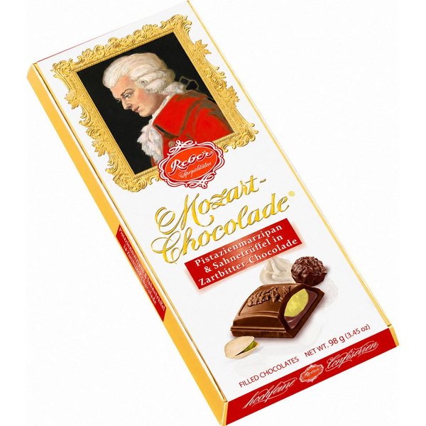 Reber Schokolade, Reber Mozart Schokolade gefüllt mit Pistazien Marzipan Trüffel 98g