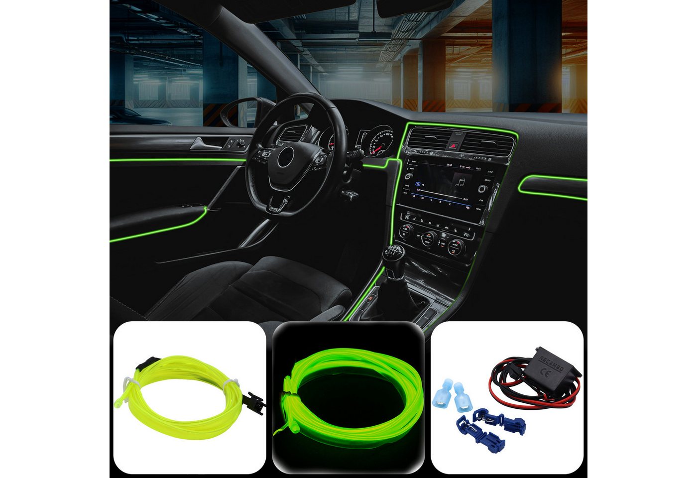 RECAMBO LED-Stripe-Profil Innenraumbeleuchtung Auto, Ambiente Beleuchtung, EL Wire, 6m, Ice Blau, für Armaturenbereich Türverkleidungen Fußraum Kofferraum – Bild 2 von 5