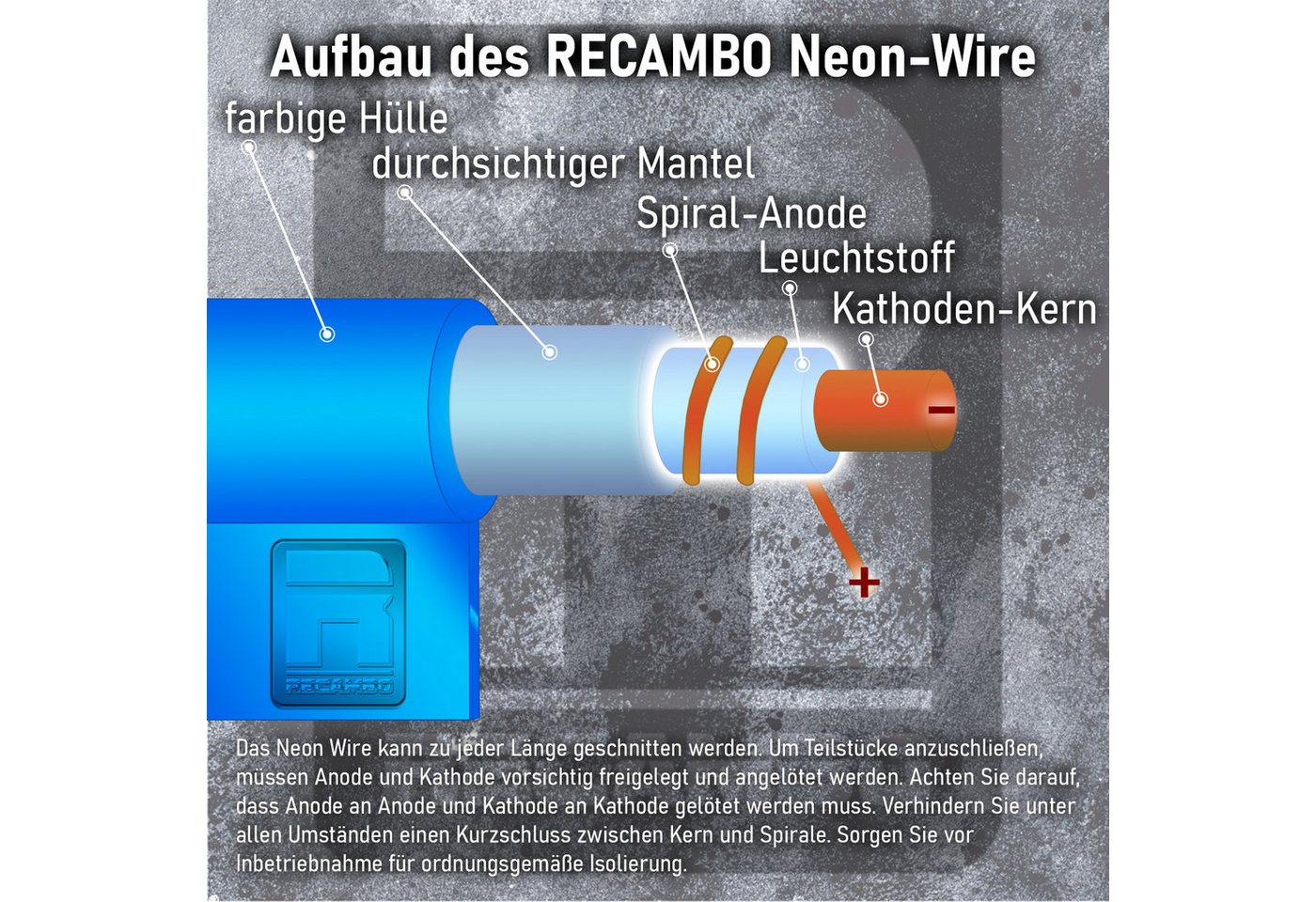RECAMBO LED-Stripe-Profil Innenraumbeleuchtung Auto, Ambiente Beleuchtung, EL Wire, 6m, Ice Blau, für Armaturenbereich Türverkleidungen Fußraum Kofferraum – Bild 5 von 5