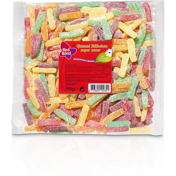 Red Band Süßigkeit, Red Band bunte Gummi Stäbchen gezuckert und super sauer 500g