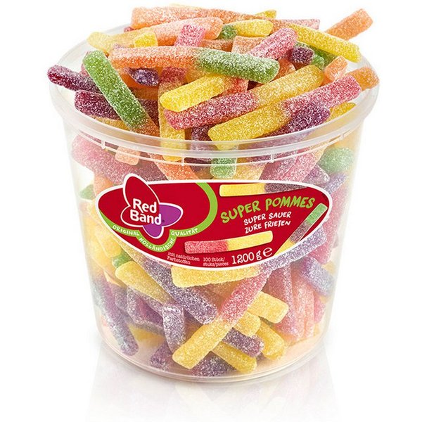 Red Band Süßigkeit, Red Band Pommes extrasaure gezuckerte Fruchtgummi Stäbchen 1200g
