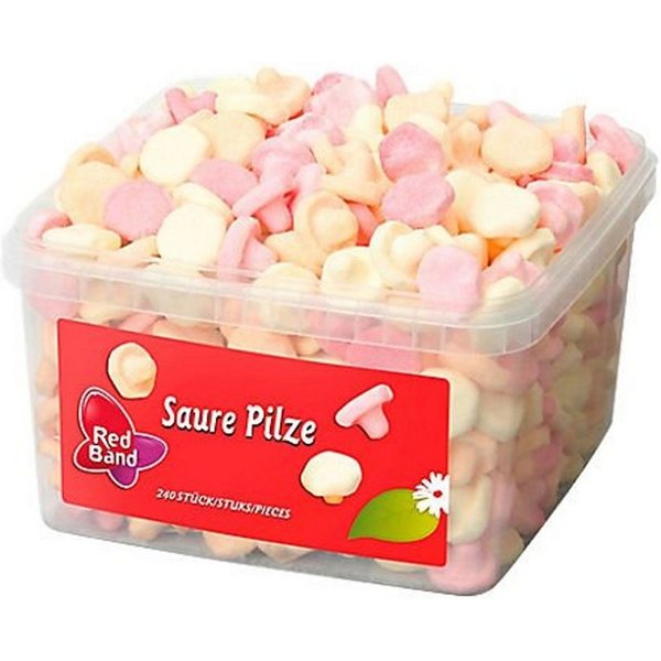 Red Band Süßigkeit, Red Band sour Mushrooms Schaumzucker Pilze mit Fruchtgeschmack 720g