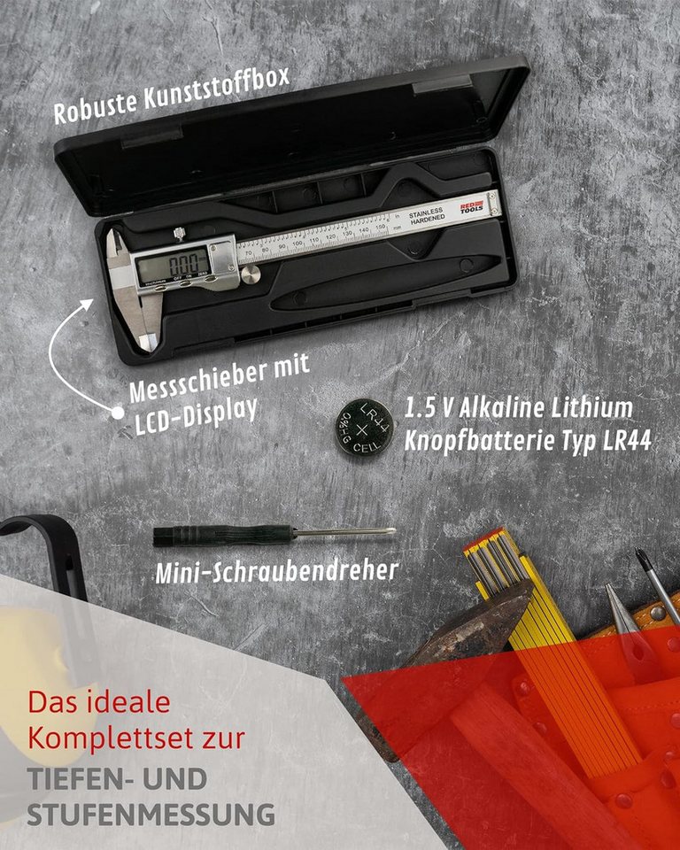 Red Tools Messschieber Digital - Messwerkzeug mit LCD-Display - 0-150 mm / 0-6 Zoll – Bild 2 von 5