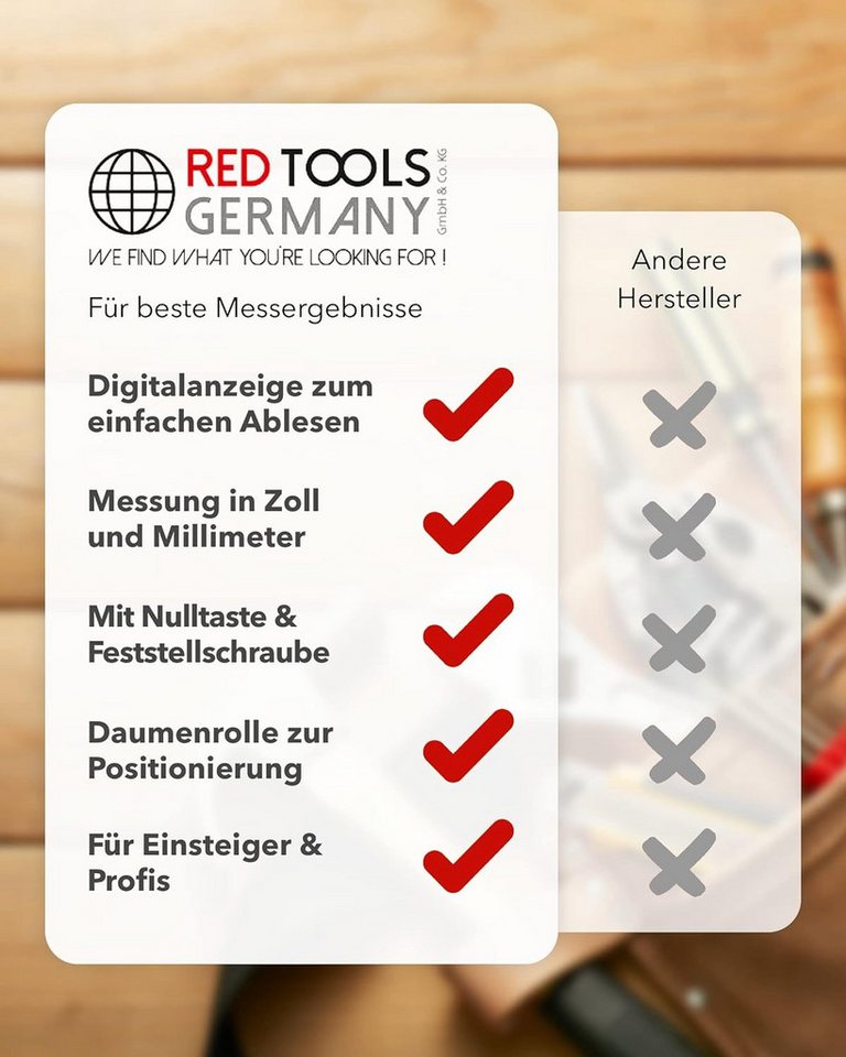 Red Tools Messschieber Digital - Messwerkzeug mit LCD-Display - 0-150 mm / 0-6 Zoll – Bild 4 von 5