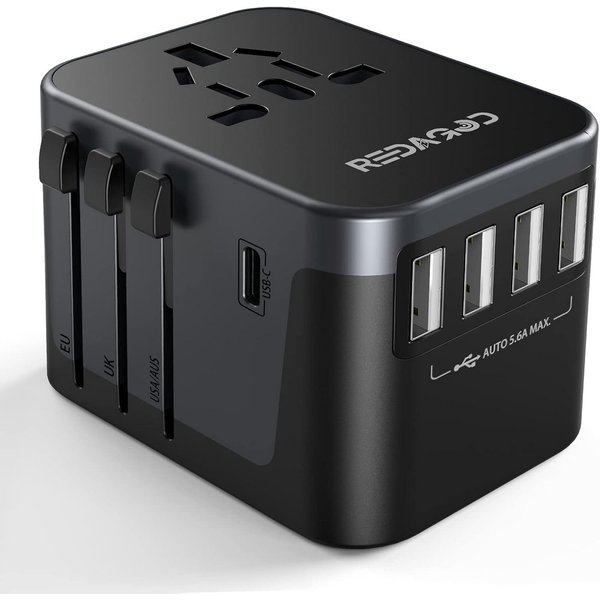 Redagod Universal Reiseadapter Weltweit USB-C Schnellladeadapter 224 Länder Reiseadapter AU Stecker, EU Stecker, UK Stecker, US Stecker zu USB-A, USB-C, AC Stec