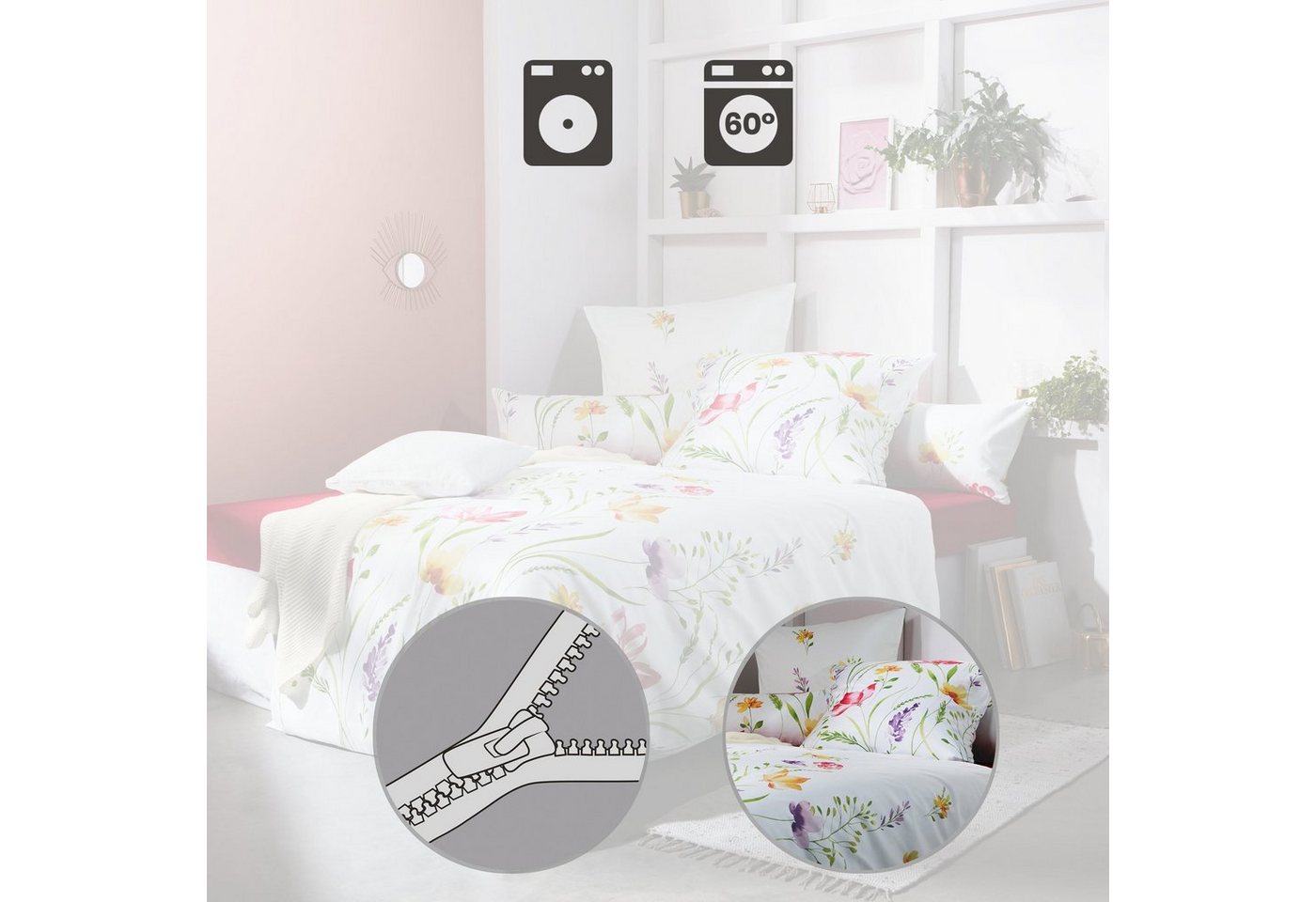 REDBEST Bettwäsche Bettwäsche, Mako-Satin, Satin Blumen – Bild 4 von 5