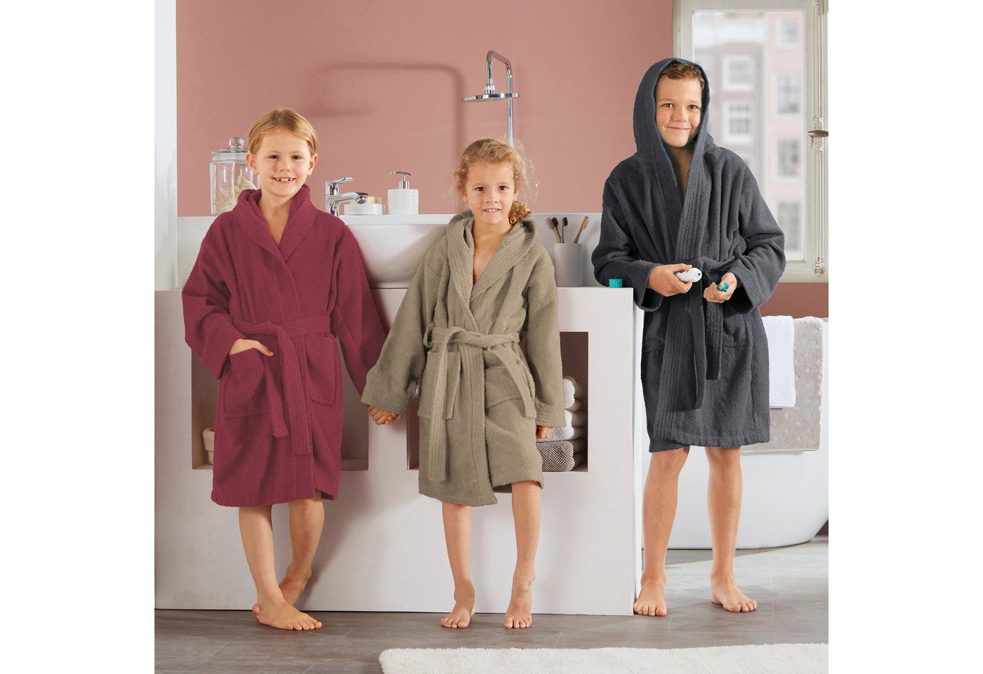 REDBEST Kinderbademantel Kinder-Bademantel "Chicago" mit Kapuze, Rückenlänge: 63 cm, Frottier, mit Kapuze/mit Aufsatztasche:, default, Walk-Frottier Uni – Bild 4 von 5