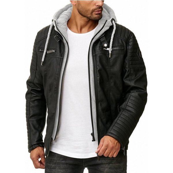 RedBridge Lederimitatjacke in Lederoptik mit Kapuzen-Einsatz und Stepp-Details Robust, strapazierfähig, langlebig