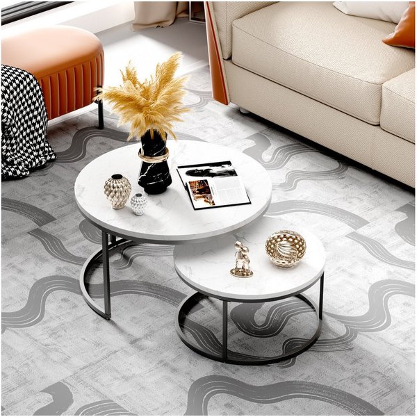 REDOM Couchtisch und 2er Set, Beistelltisch für Schlafzimmer Balkon (Runder Couchtisch, stabil und langlebig für stilvolles Wohnen, 2-St., 80x80x45 cm und 60x60