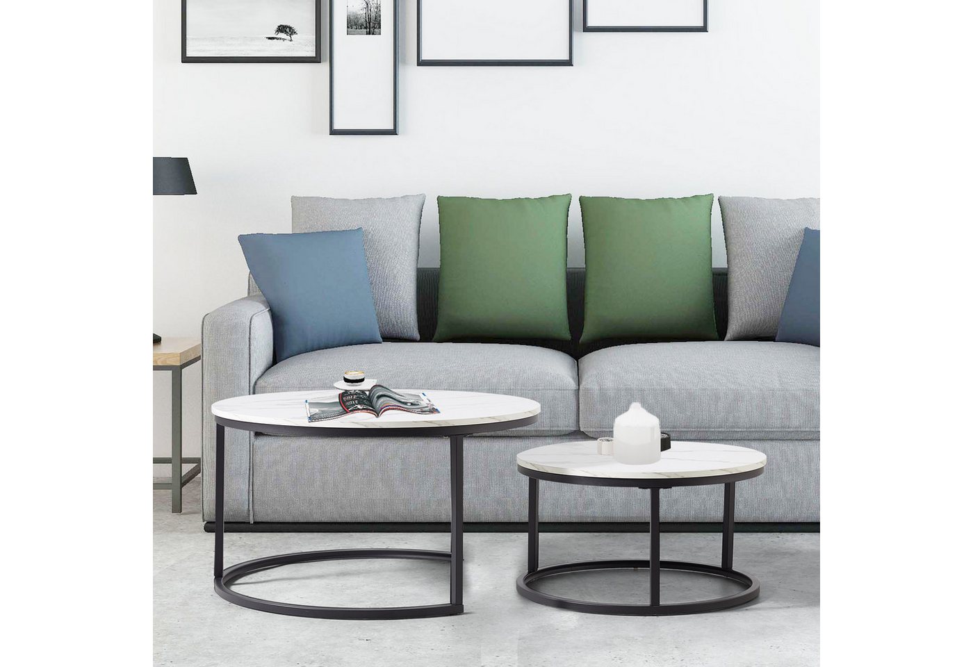 REDOM Couchtisch und 2er Set, Beistelltisch für Schlafzimmer Balkon (Runder Couchtisch, stabil und langlebig für stilvolles Wohnen, 2-St., 80x80x45 cm und 60x60 – Bild 4 von 5