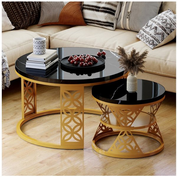 REDOM Couchtisch und 2er Set, Beistelltisch für Schlafzimmer Balkon (Runder Couchtisch, stabil und langlebig für stilvolles Wohnen, 2-St., 70x70x45 cm und 45x45
