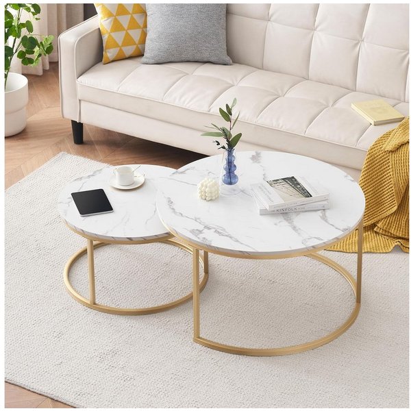 REDOM Couchtisch und 2er Set, Beistelltisch für Schlafzimmer Balkon (Runder Couchtisch, stabil und langlebig für stilvolles Wohnen, 2-St., 80x80x45 cm und 60x60