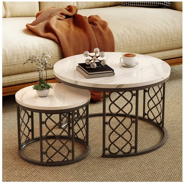 REDOM Couchtisch und 2er Set, Beistelltisch für Schlafzimmer Balkon (Runder Couchtisch, stabil und langlebig für stilvolles Wohnen, 2-St., 70x70x45 cm und 45x45