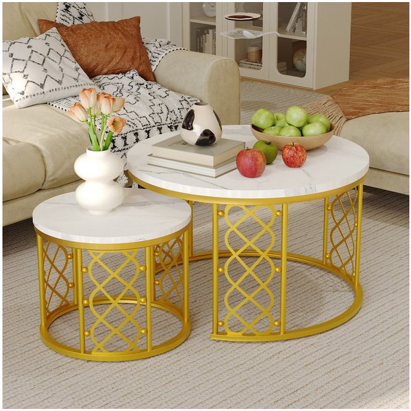 REDOM Couchtisch und 2er Set, Beistelltisch für Schlafzimmer Balkon (Runder Couchtisch, stabil und langlebig für stilvolles Wohnen, 2-St., 70x70x45 cm und 45x45