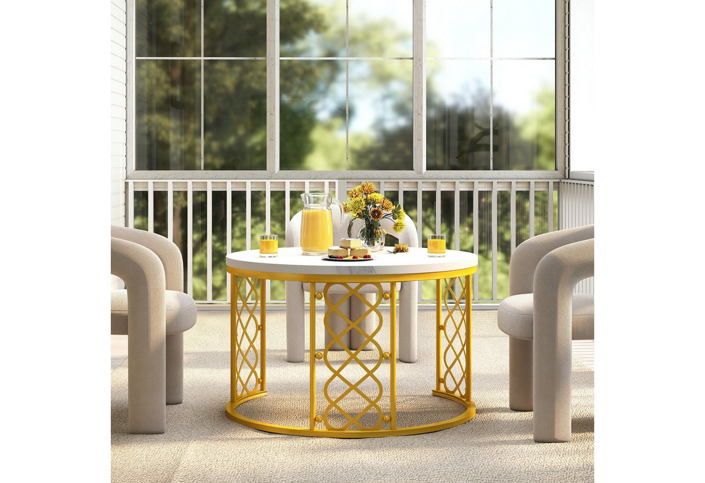 REDOM Couchtisch und 2er Set, Beistelltisch für Schlafzimmer Balkon (Runder Couchtisch, stabil und langlebig für stilvolles Wohnen, 2-St., 70x70x45 cm und 45x45 – Bild 5 von 5