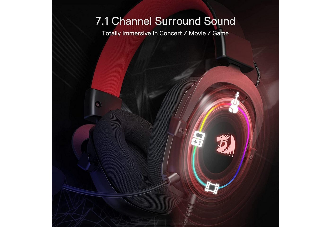 Redragon Redragon H510 Zeus Gaming-Headset mit Kabel 7.1 Surround-Sound schwarz Headset – Bild 3 von 5