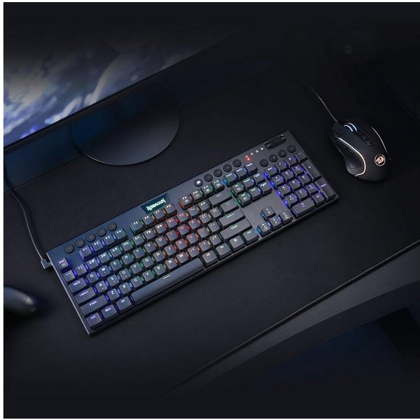 Redragon K619 Mechanical, RGB, Wired, Red Switches, Schwarz Gaming-Tastatur (Niedriges Profil, RGB-Hintergrundbeleuchtung, USB-C-Anschluss)