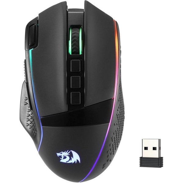 Redragon M991 Maus, RGB, 2,4 GHz/Bluetooth/kabelgebunden Gaming-Maus (Bluetooth, Funk (2,4 GHz), kabelgebunden (USB), 1000Hz Abfragerate, bis 26000 DPI, 9 progr