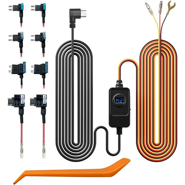 REDTIGER Dashcam Acc Multi-Size Hardwire-Kit mit Spannungsanzeige für Dashcam Fahrzeugleitung, 24-Stunden-Parküberwachung mit Niederspannungsschutz