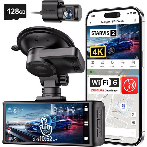 REDTIGER mit SONY Starvis-Sensor und das f/1.5-Blendensystem Dashcam (WLAN (Wi-Fi), 24-Stunden Überwachung, integriertes WLAN und GPS-Ortung)