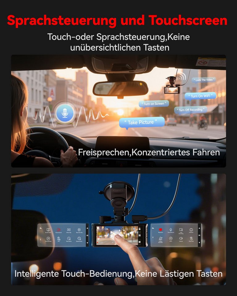 REDTIGER mit SONY Starvis-Sensor und das f/1.5-Blendensystem Dashcam (WLAN (Wi-Fi), 24-Stunden Überwachung, integriertes WLAN und GPS-Ortung) – Bild 2 von 5
