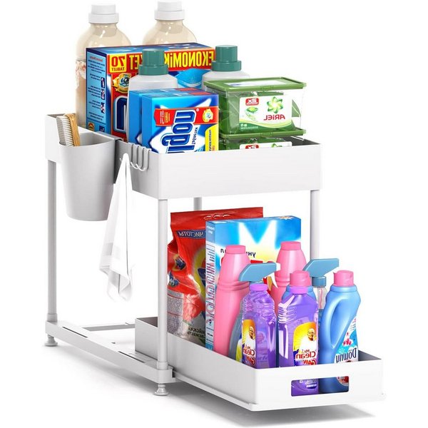 Refined Living Ablageregal Waschbecken Regal, Küchenschrank Organizer, Spülschrankregal Organizer, Lagerregal mit 2 Ebenen, mit Schiebeschublade, 4 Haken und 1 