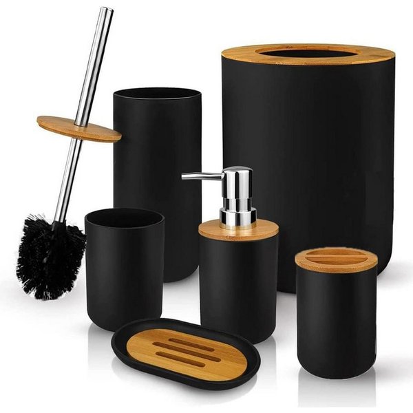 Refined Living Badaccessoire-Set 6St Badset Badezimmer zubehör Badaccessoires set seifenspender, Zahnbürstenhalter Mülleimer Spülbecher Seifenschale WC Bürste, 