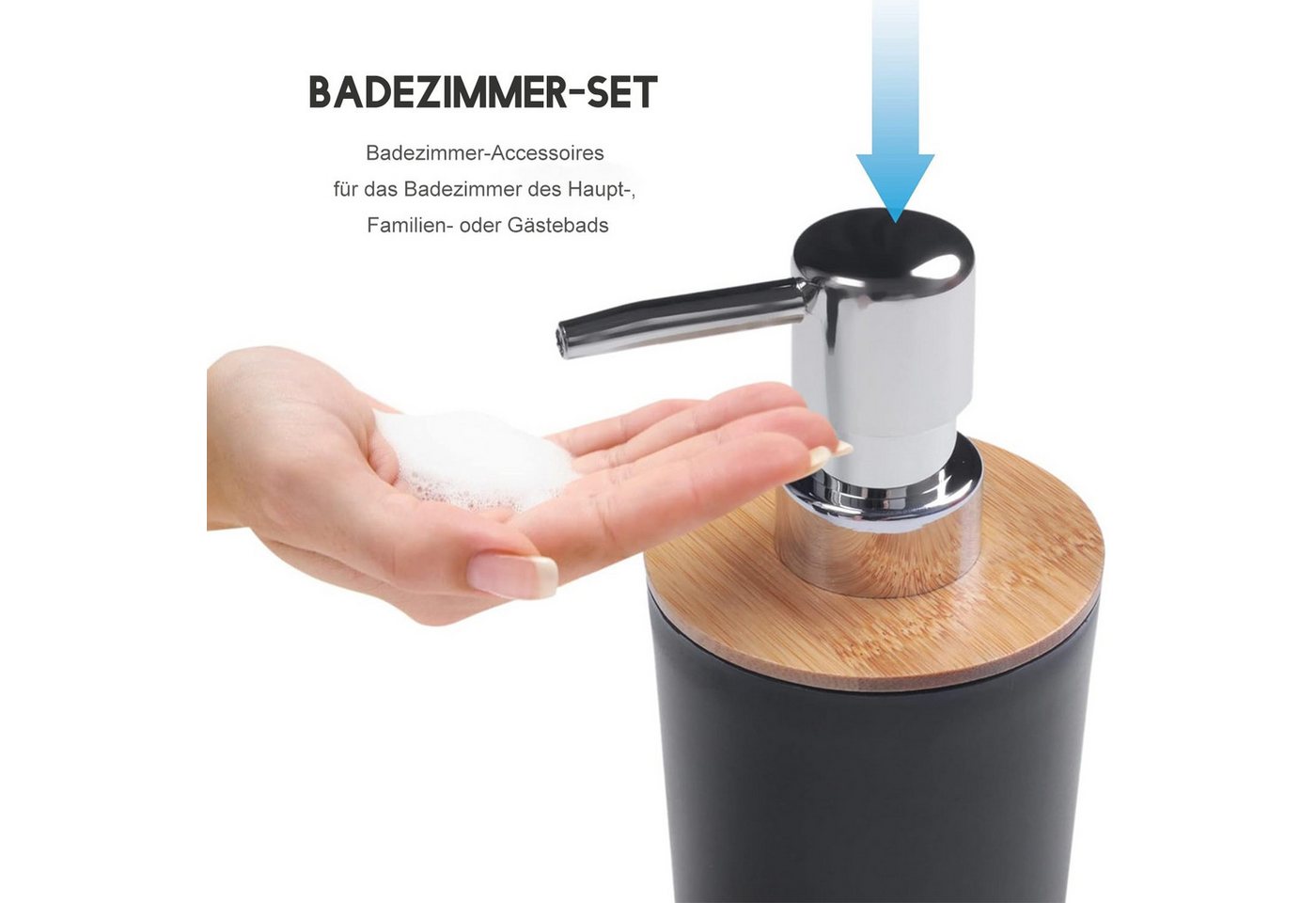 Refined Living Badaccessoire-Set 6St Badset Badezimmer zubehör Badaccessoires set seifenspender, Zahnbürstenhalter Mülleimer Spülbecher Seifenschale WC Bürste,  – Bild 3 von 5
