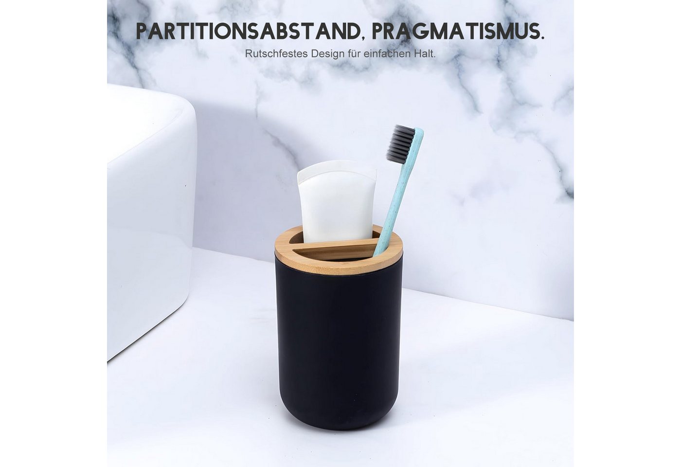Refined Living Badaccessoire-Set 6St Badset Badezimmer zubehör Badaccessoires set seifenspender, Zahnbürstenhalter Mülleimer Spülbecher Seifenschale WC Bürste,  – Bild 4 von 5